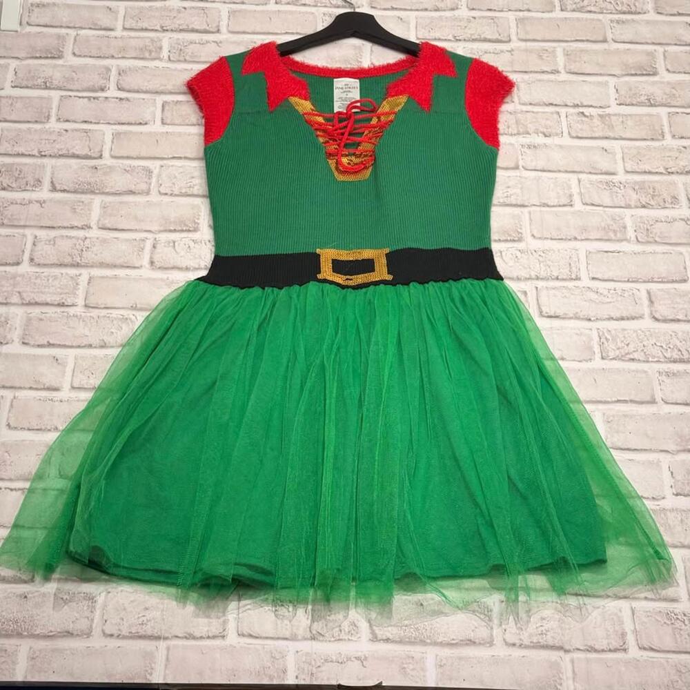 Christmas Elf Dress 99 Jane Street Tulle Skirt‎ Green and Red Knit Women's S